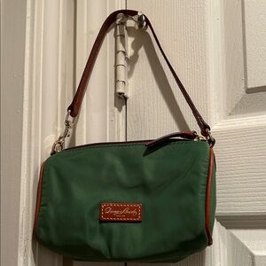 Dooney & Bourke Green Nylon Wristlet with Brown Leather Trim